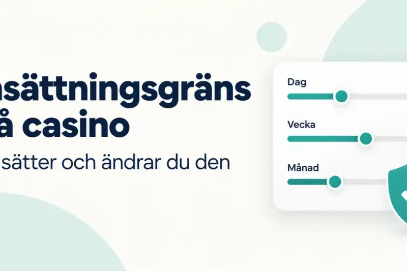 Illustration av insättningsgränser på casino med reglage för dag, vecka och månad samt en skyddssköld med bock.